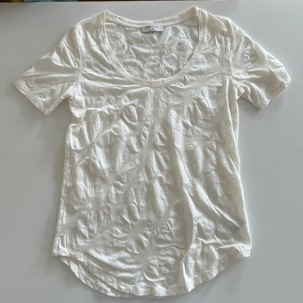 like new Aritzia Babaton semi transparent scoop neck short sleeve shirt